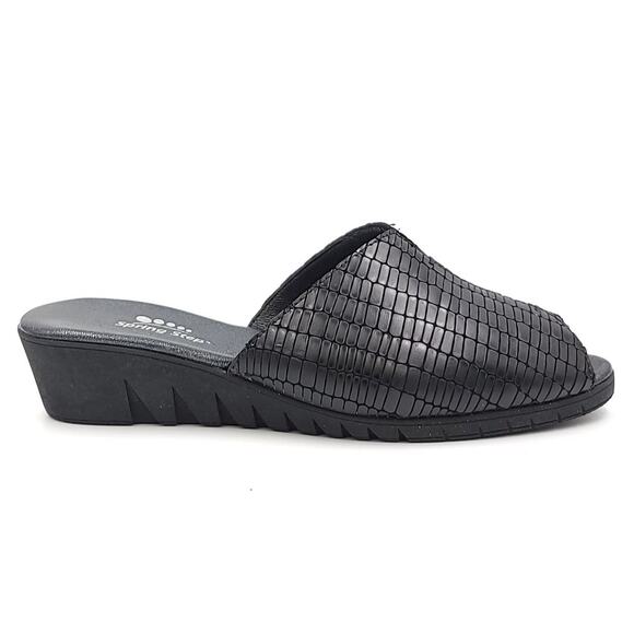 Spring Step Women Low Wedge Mule Heels Dejen Size US 6 Black Crocodile Print - Picture 2 of 6